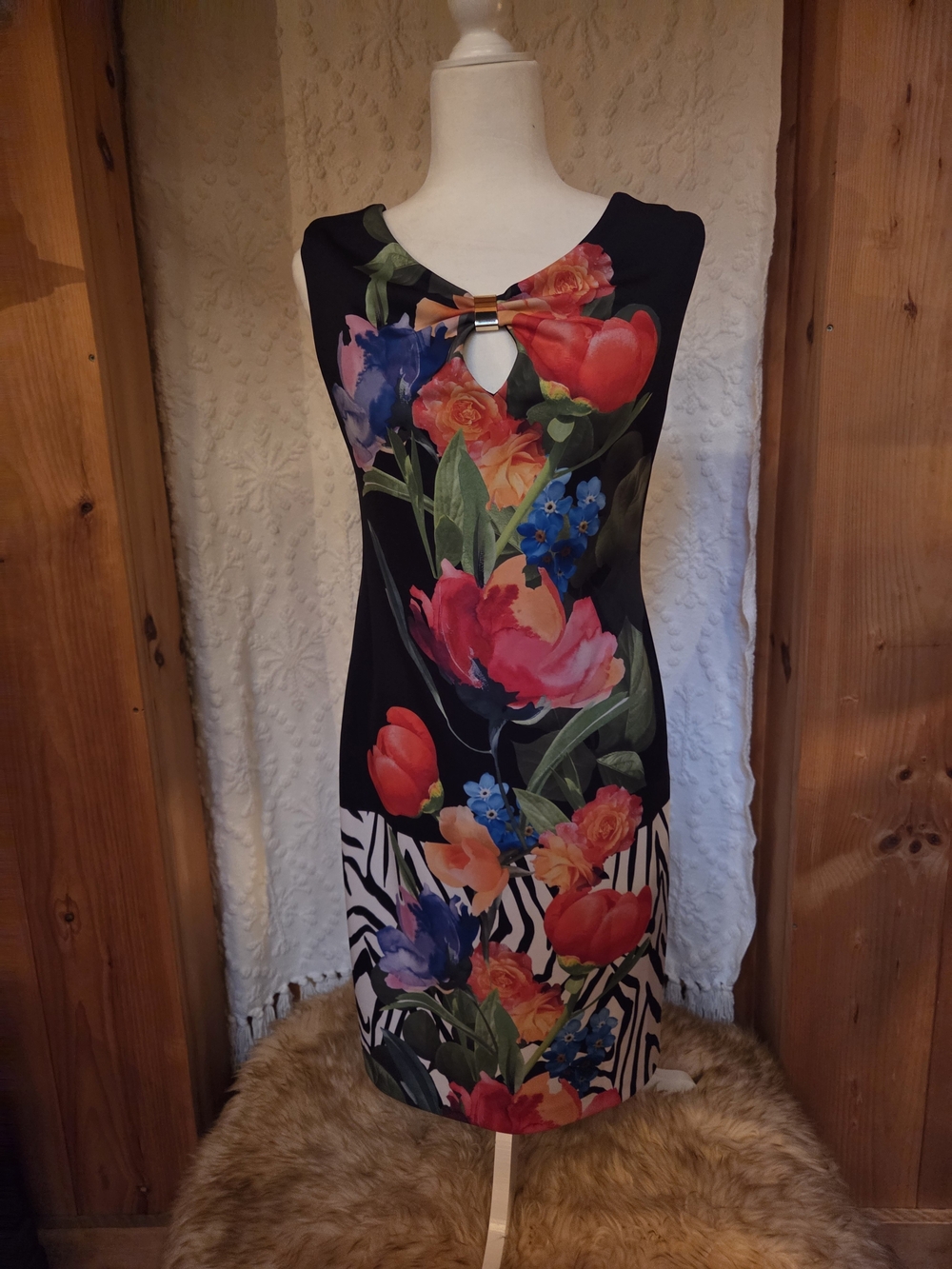 Joseph Ribkoff Black Floral Sheath Dress with Multicolor Print Size 10